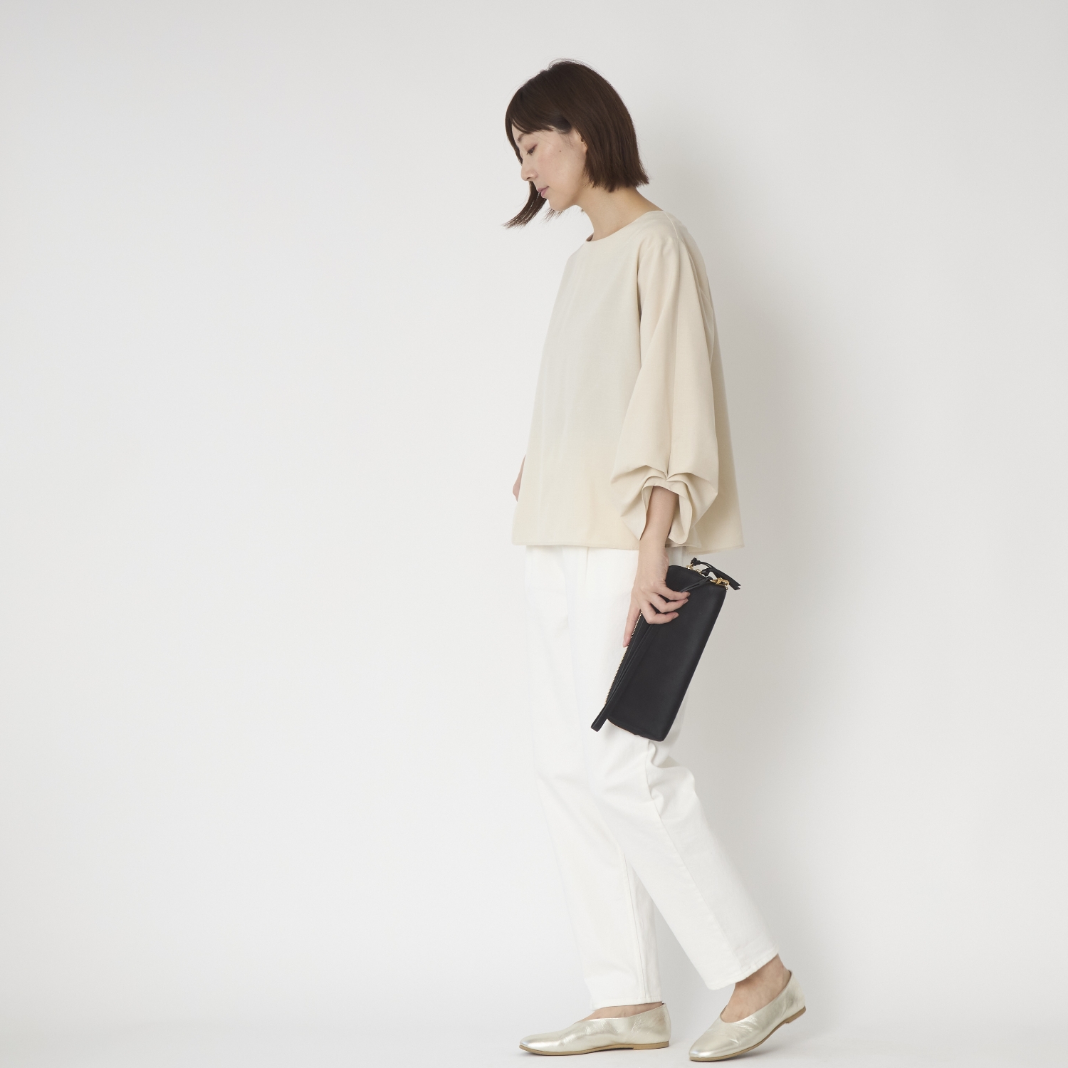 Kilka/蒸れにくい7分袖タックブラウス